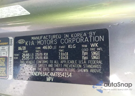 2021 Kia Sportage S z USA, uszkodzony, nr VIN KNDP63AC4M7854154